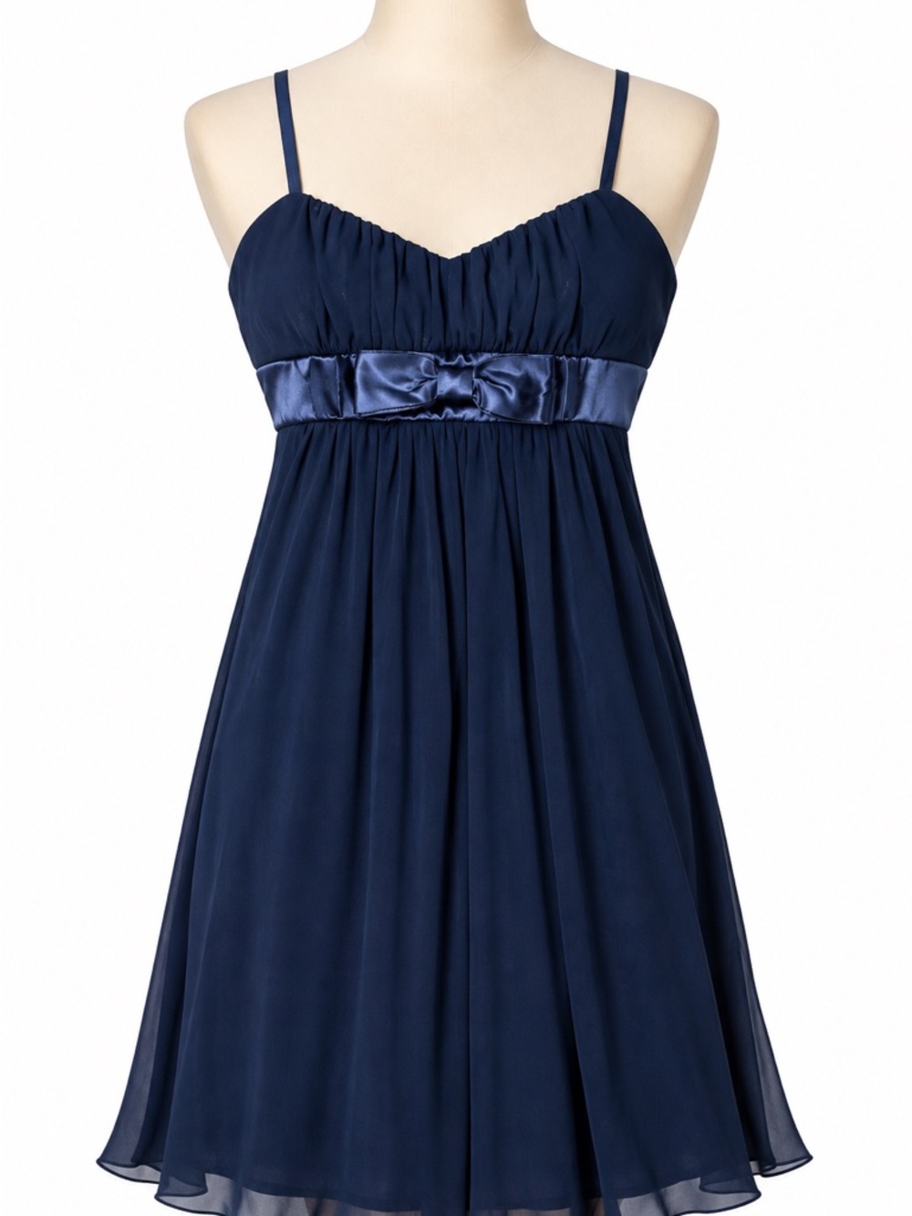 Ruby Rox Navy Spaghetti-Strap Chiffon Dress with Beautiful Bow Waistband
